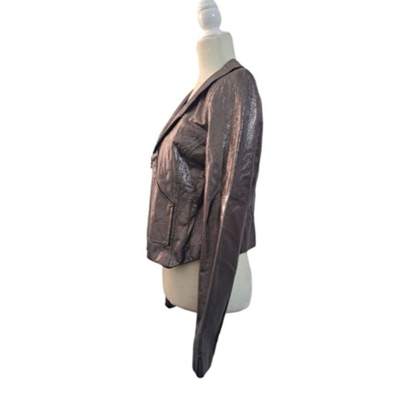 TL Tiffany Lawrence Leather Women's Jacket Pearlized Gunmetal Metallic Sz Large - Picture 9 of 14